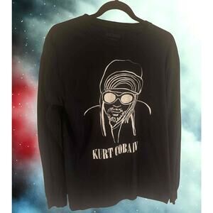 Kurt Cobain Men's Tee Shirt by Deerdana Nirvana Jersey Cotton Long Slv Black M